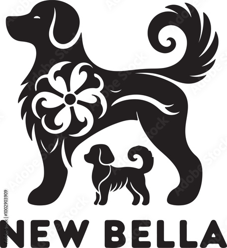 A black Silhouette Bella dog vector design