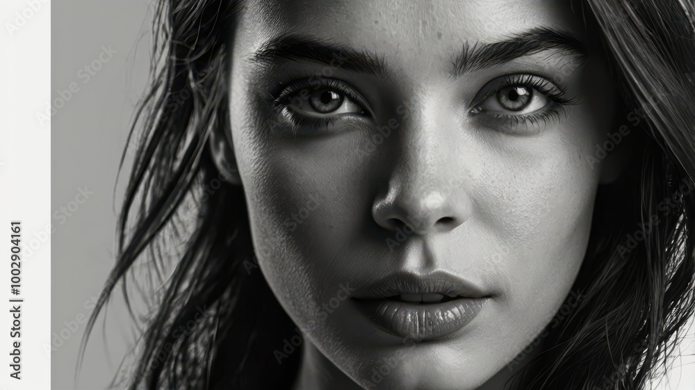 Fototapeta premium Black and White Photo of Young Very Beautiful Woman