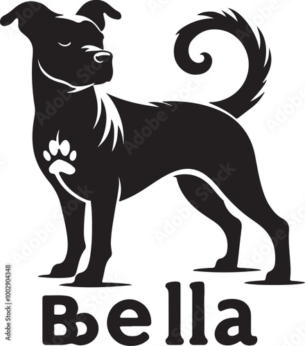 A black Silhouette Bella dog vector design