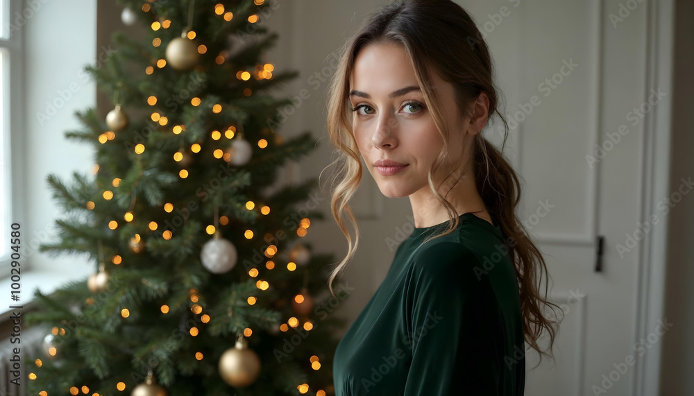 Chic Christmas Portrait in Christmas Tree Chic Christmas Portrait in Christmas Tree