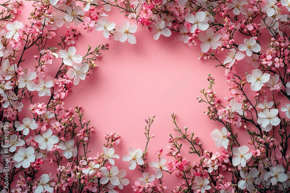 A pink background with white flowers in the center