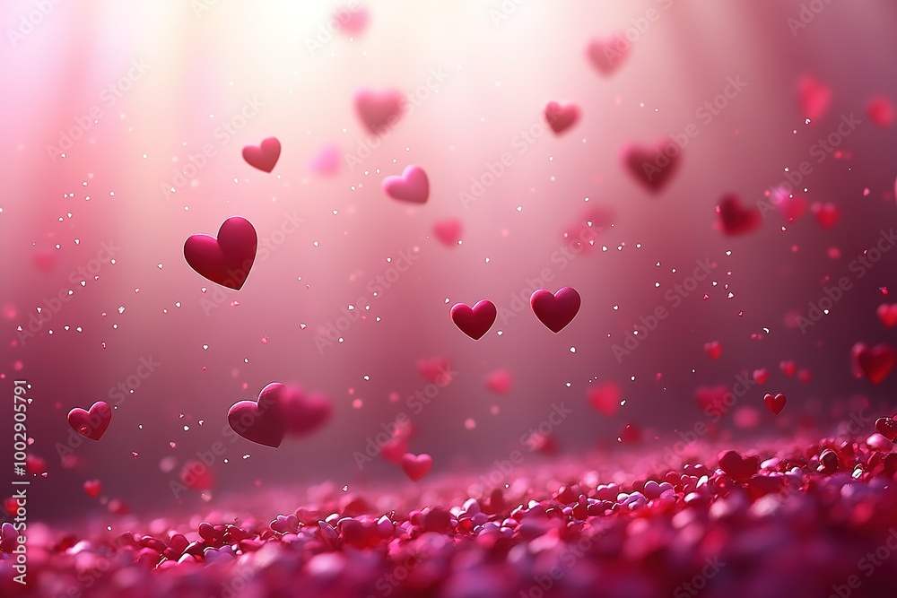 A bunch of hearts are flying in the air, creating a sense of love and happiness