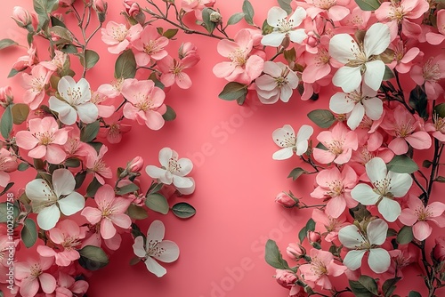A pink and white flower arrangement with a pink background