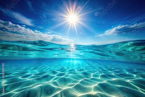 Abstract background of clear glowing blue water with low angle perspective