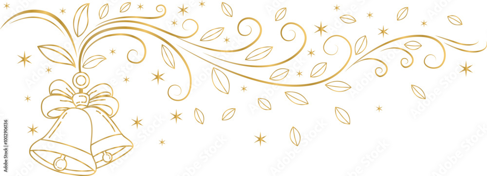 golden christmas bells line art style, vector eps golden christmas bells line art style, vector eps