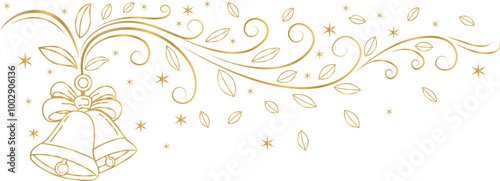 Quadro em tela golden christmas bells line art style, vector eps