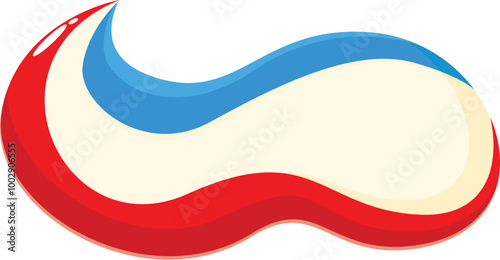 Red white and blue toothpaste swirl is isolated on a white background