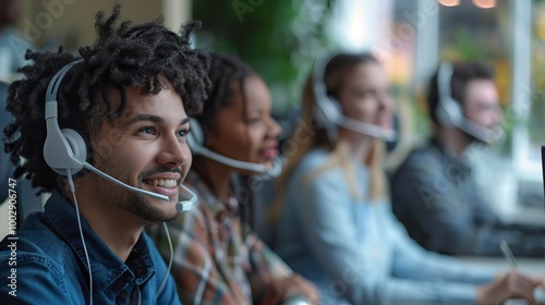 vibrant call center team working together, showcasing communication and collaboration in a modern workspace.