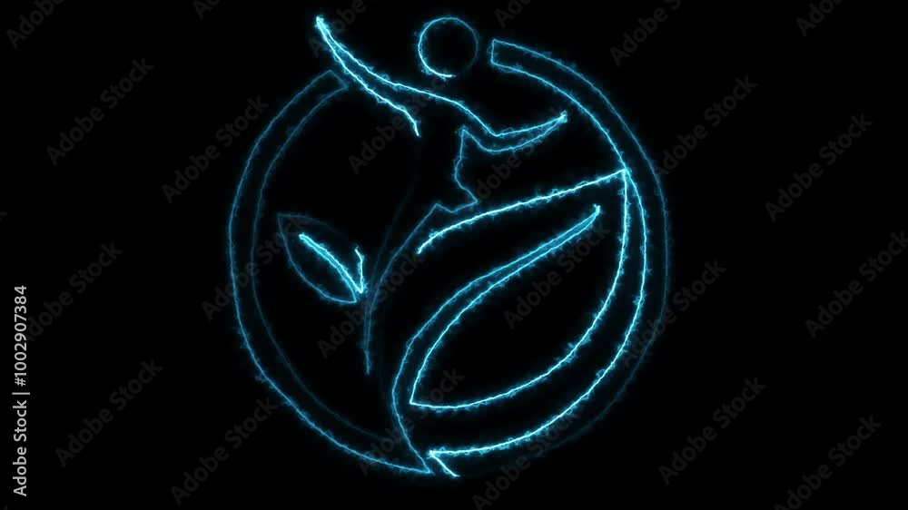 Glowing neon line isolated on black background. Gardening, agriculture, caring for environment. 4K Video motion graph Glowing neon line isolated on black background. Gardening, agriculture, caring for environment. 4K Video motion graph