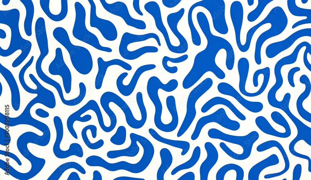 Blue and white pattern of squiggles on a plain white background Blue and white pattern of squiggles on a plain white background