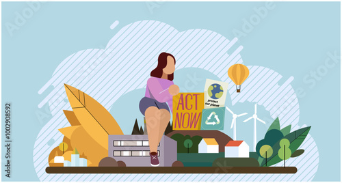 Climate change. Save the planet. Vector illustration World Environment Day is opportunity to raise awareness about importance environmental conservation We must take action to change climate patterns