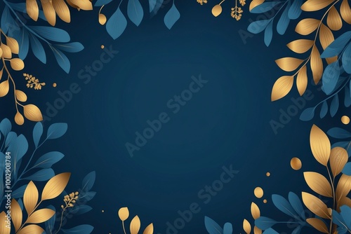 Dark background with golden leaves framing, an elegant and luxurious design