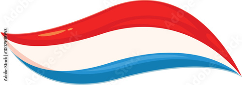 Red white and blue striped toothpaste is squeezing out of a tube creating an abstract shape