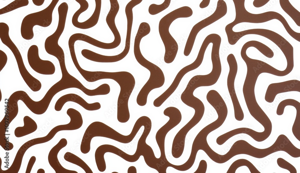 Chocolate brown and white pattern of squiggles on a plain white background Chocolate brown and white pattern of squiggles on a plain white background
