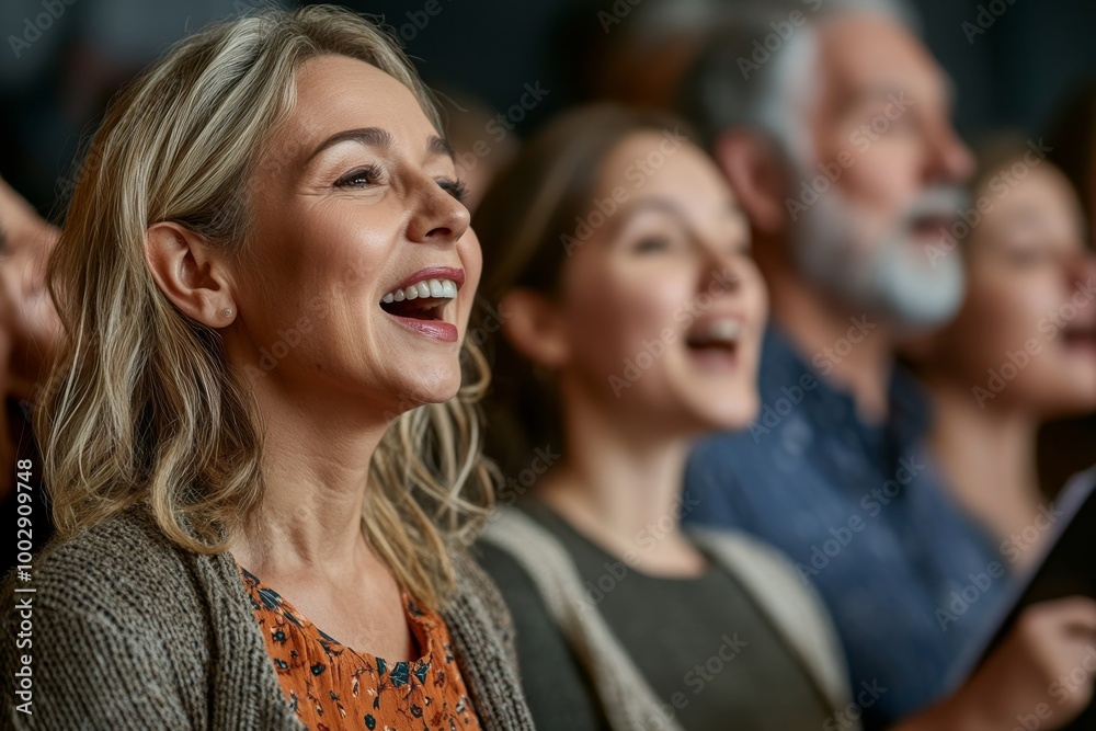 Fototapeta premium Group of seniors with singing together at choir rehearsal, Generative AI