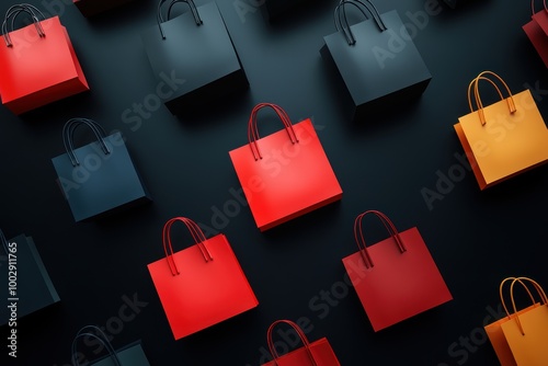 black shopping bags pattern on black with black friday deals concept banner, imbuing a festive vibe photo