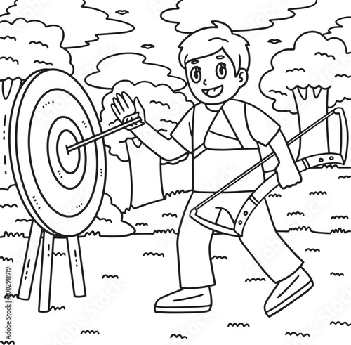 Archery Archer Retrieving Arrow Coloring Page  photo