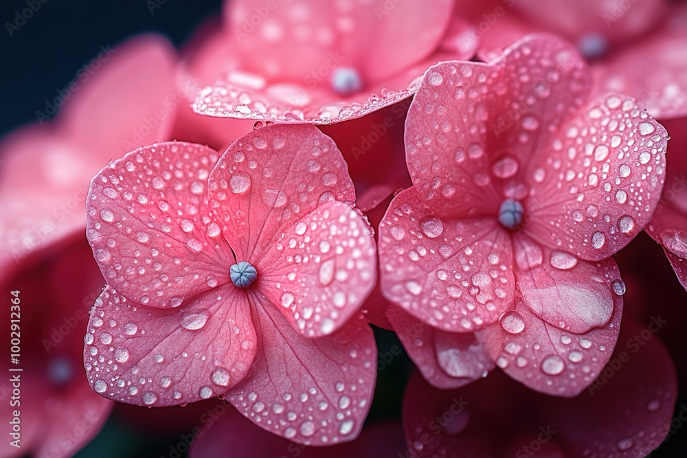 A close up of a pink flower with droplets of water on its petals A close up of a pink flower with droplets of water on its petals
