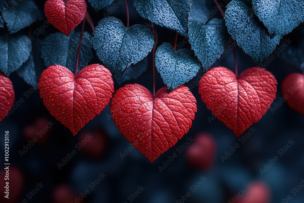 Obraz premium A close up of red leaves with a heart shape in the middle