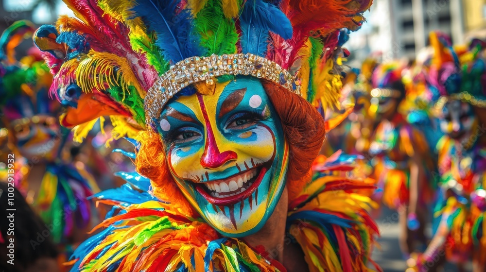 Joyous Carnival with Vibrant Costumes and Feathers