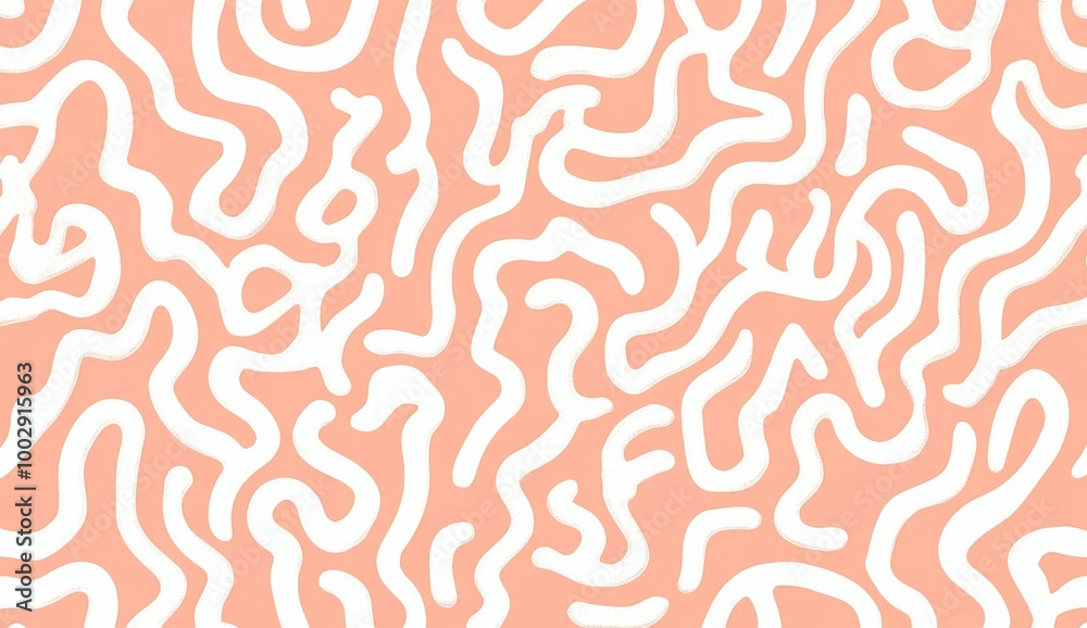 A peach color and white pattern of squiggles A peach color and white pattern of squiggles
