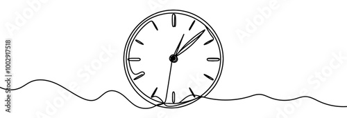 Continuous one line drawing of clock. Clock linear icon.