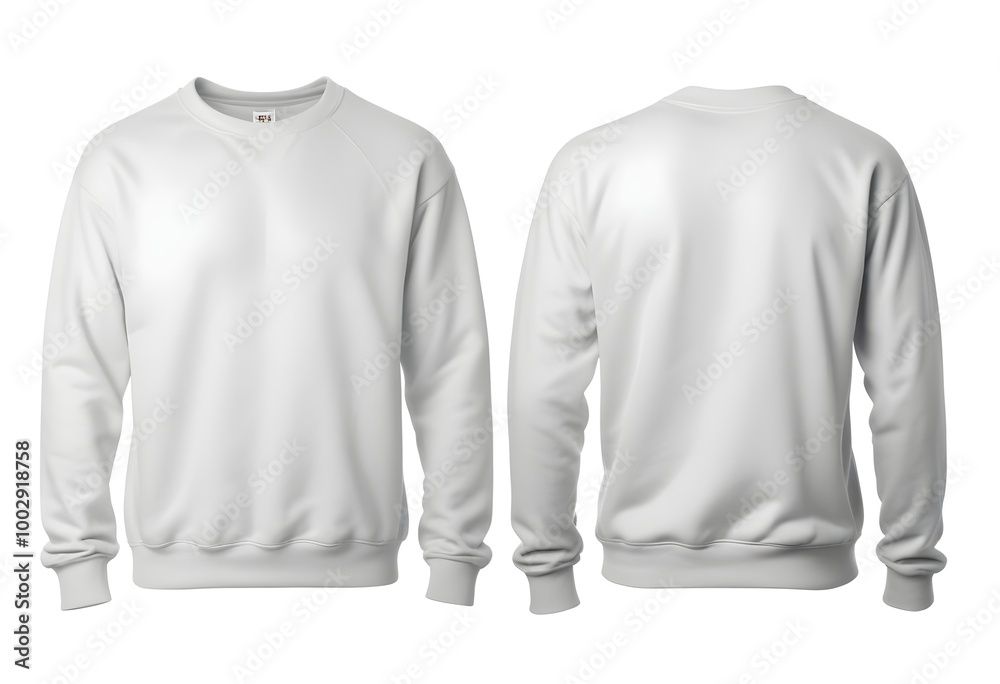 A pair of plain white sweatshirts against a white background A pair of plain white sweatshirts against a white background