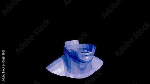 Assembling a head from grid polygons. Mesh 3D animation. Black gred polygons. Hologram 3D video. photo