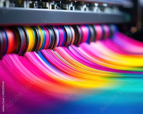 Vibrant colors flowing from a high-tech printing machine.