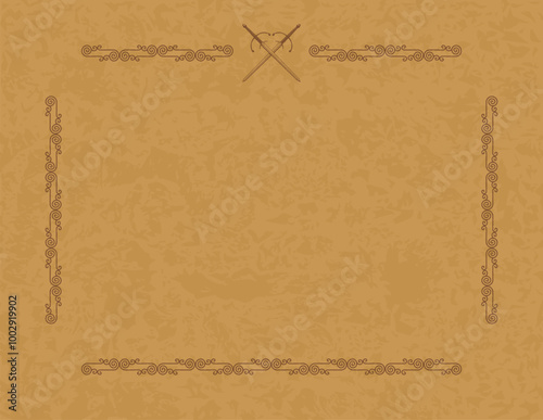 Medieval Parchment Background - Celtic Frame with Crossed Swords Header