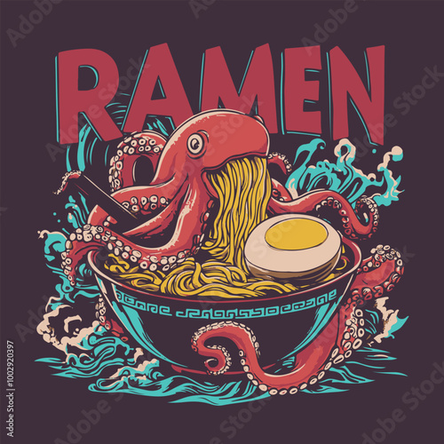 Octopus Eating Ramen vector
