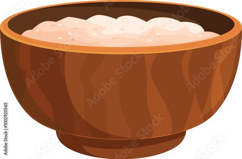 Full wooden bowl is overflowing with porridge, perfect for a healthy breakfast