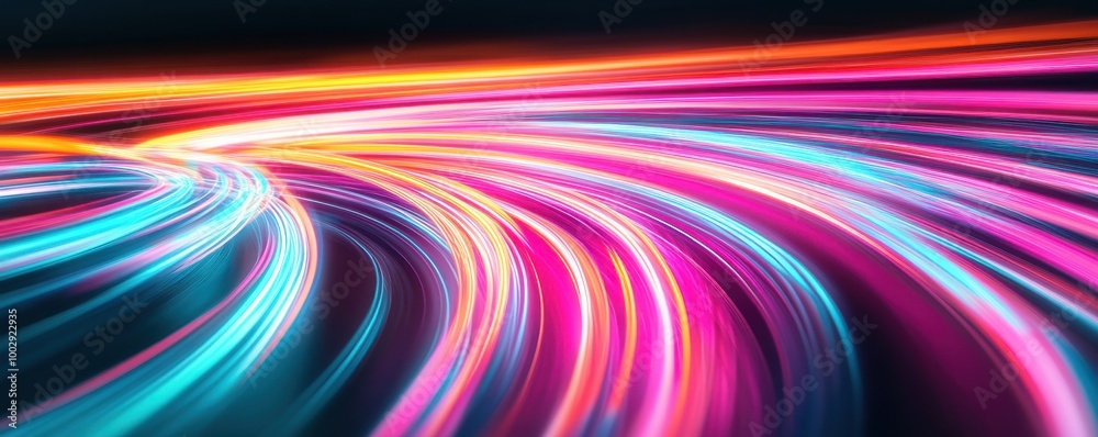 Vibrant light trails create a mesmerizing effect, showcasing dynamic movement in a colorful, abstract design.
