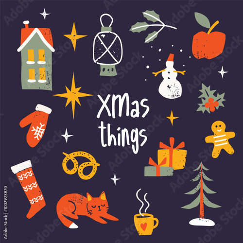 Christmas collection. Cute objects and characters. Design elements. Winter elements.