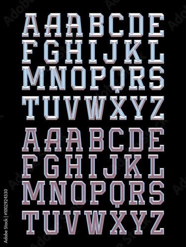Narrow sporty block Lettering with 3D editable vector shadow and highlight bevels.