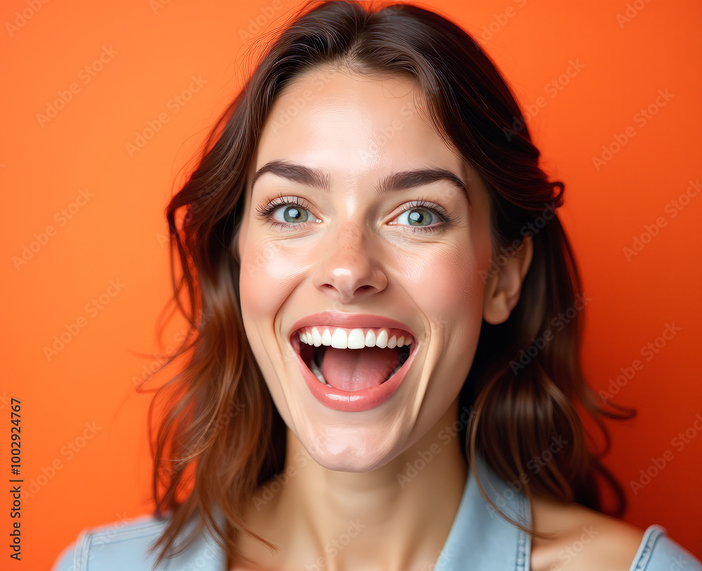 Portrait of a young beautiful woman surprised , expression of emotions Portrait of a young beautiful woman surprised , expression of emotions