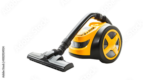 Yellow and Black Vacuum Cleaner on White Background 