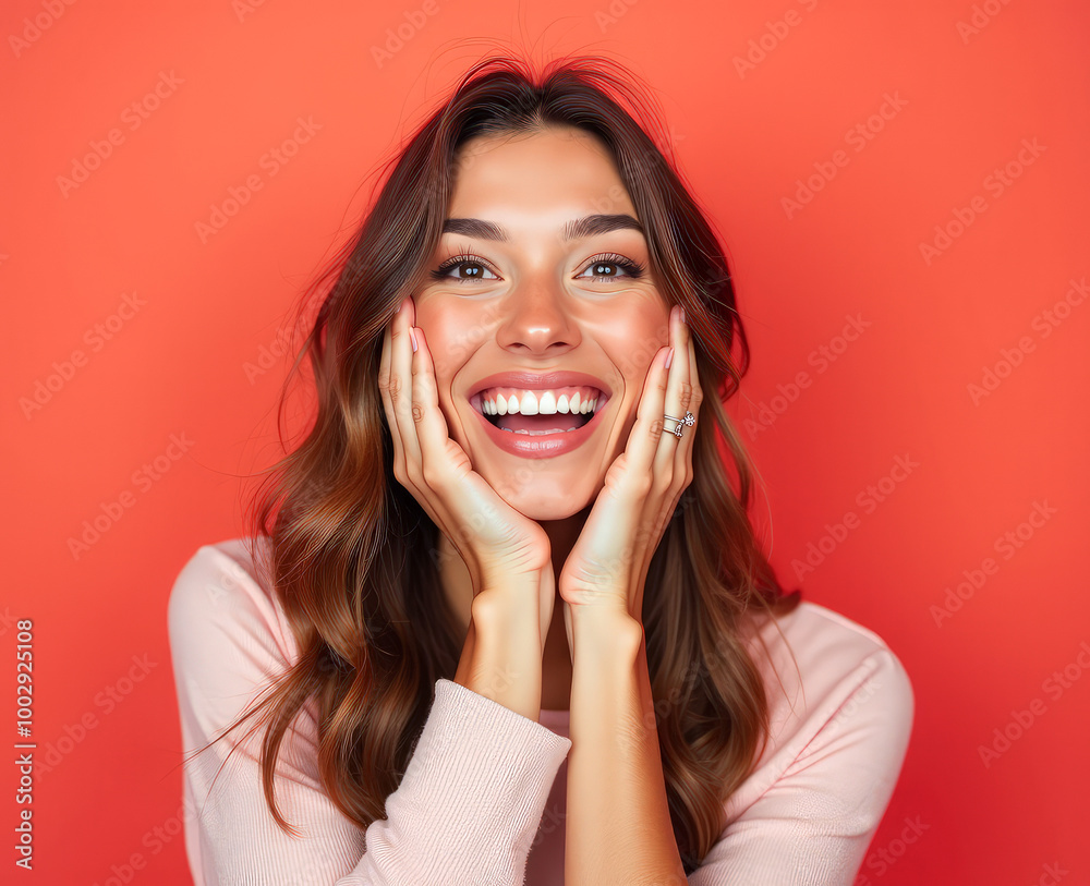 Portrait of a young beautiful woman surprised , expression of emotions Portrait of a young beautiful woman surprised , expression of emotions