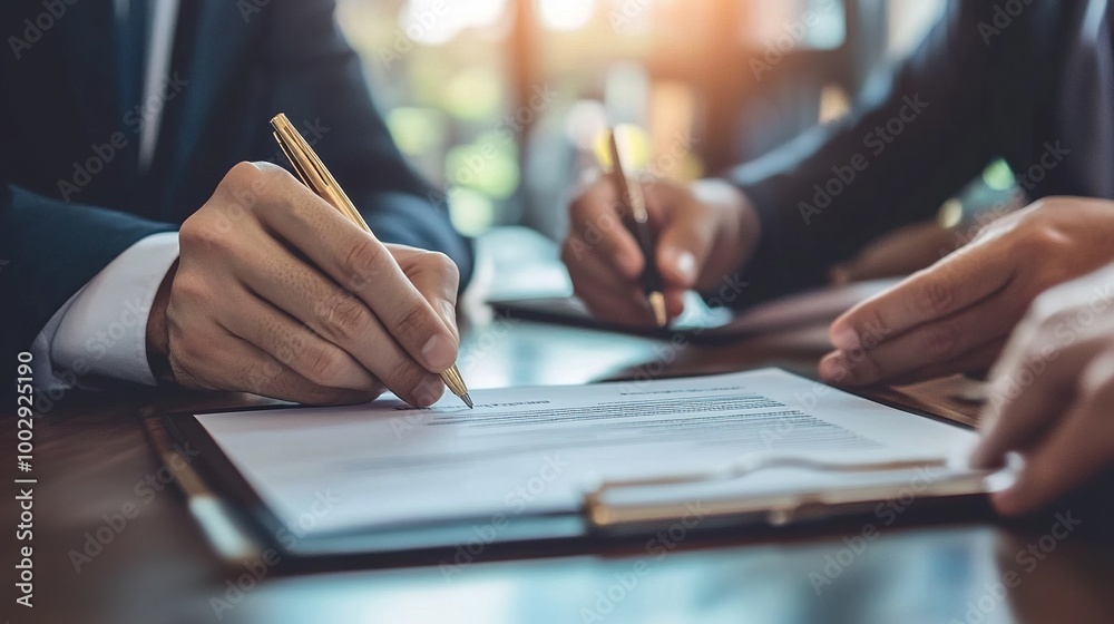 Fototapeta premium Businessmen Signing Important Document in Office