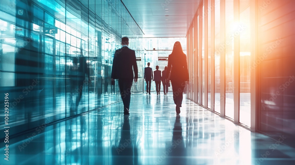 Professional People Walking in Modern Office Hallway Professional People Walking in Modern Office Hallway