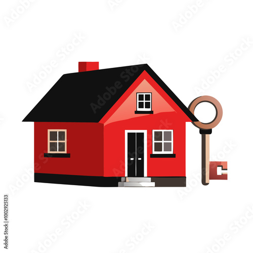 Red house with key symbol isolated on transparent background