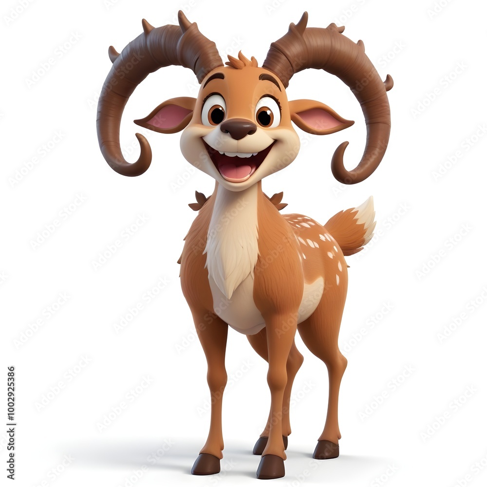 A cartoon deer with large horns, a big smile, and a friendly expression A cartoon deer with large horns, a big smile, and a friendly expression