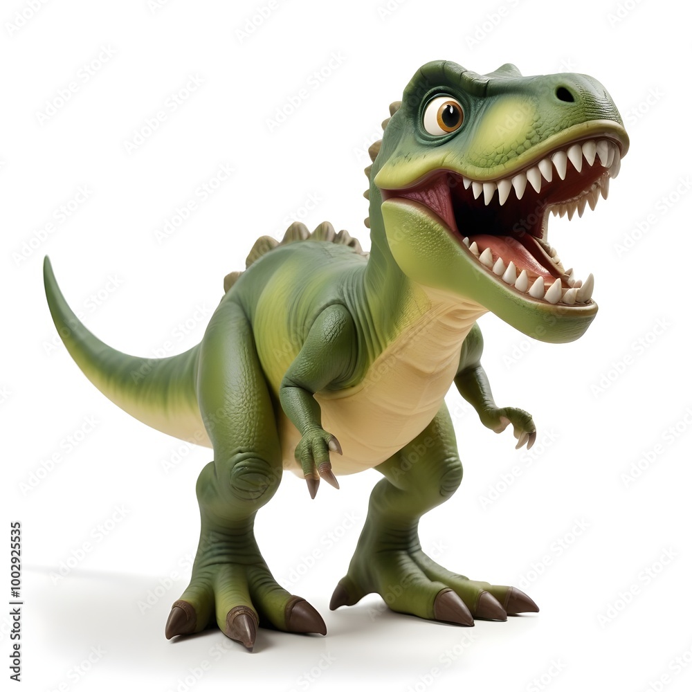 A toy dinosaur with large teeth and an open mouth, standing on a white background A toy dinosaur with large teeth and an open mouth, standing on a white background