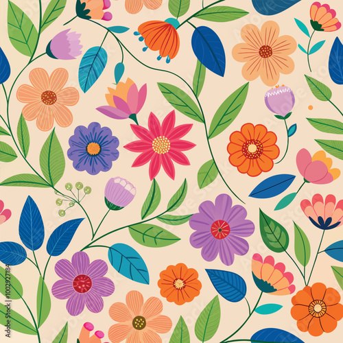 Wallpaper Mural seamless pattern with flowers Torontodigital.ca