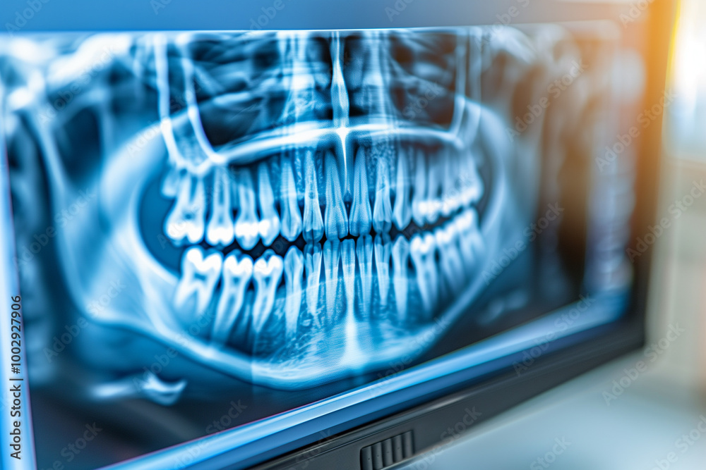 Teeth x-ray on the screen in a dental clinic. Teeth x-ray on the screen in a dental clinic.