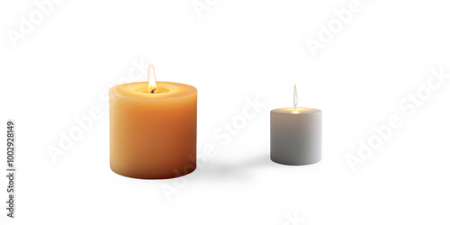 Lit White Pillar Candle on a Transparent Background