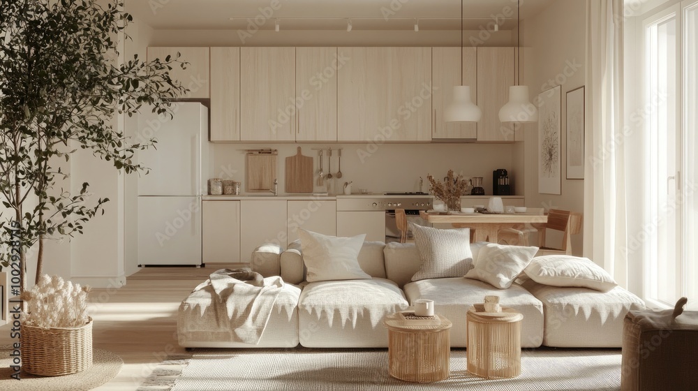 A light-filled studio apartment with a Scandinavian aesthetic A light-filled studio apartment with a Scandinavian aesthetic
