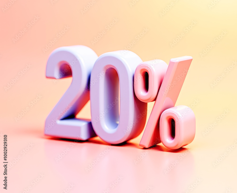 20 percent, 3D multicolored sign 20 percent, 3D multicolored sign