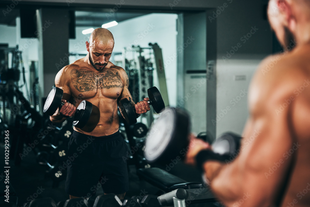 Man Doing Training With Dumbbell For His Arms Muscle At The Gym Man Doing Training With Dumbbell For His Arms Muscle At The Gym
