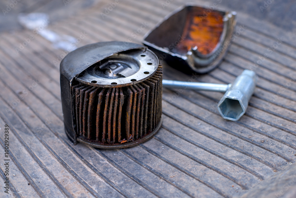 Photo of used oil filter cut in half